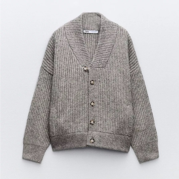 Sweaters - Zara Gray Wool Blend Knit Bomber Jacket Button Up Cardigan Sweater